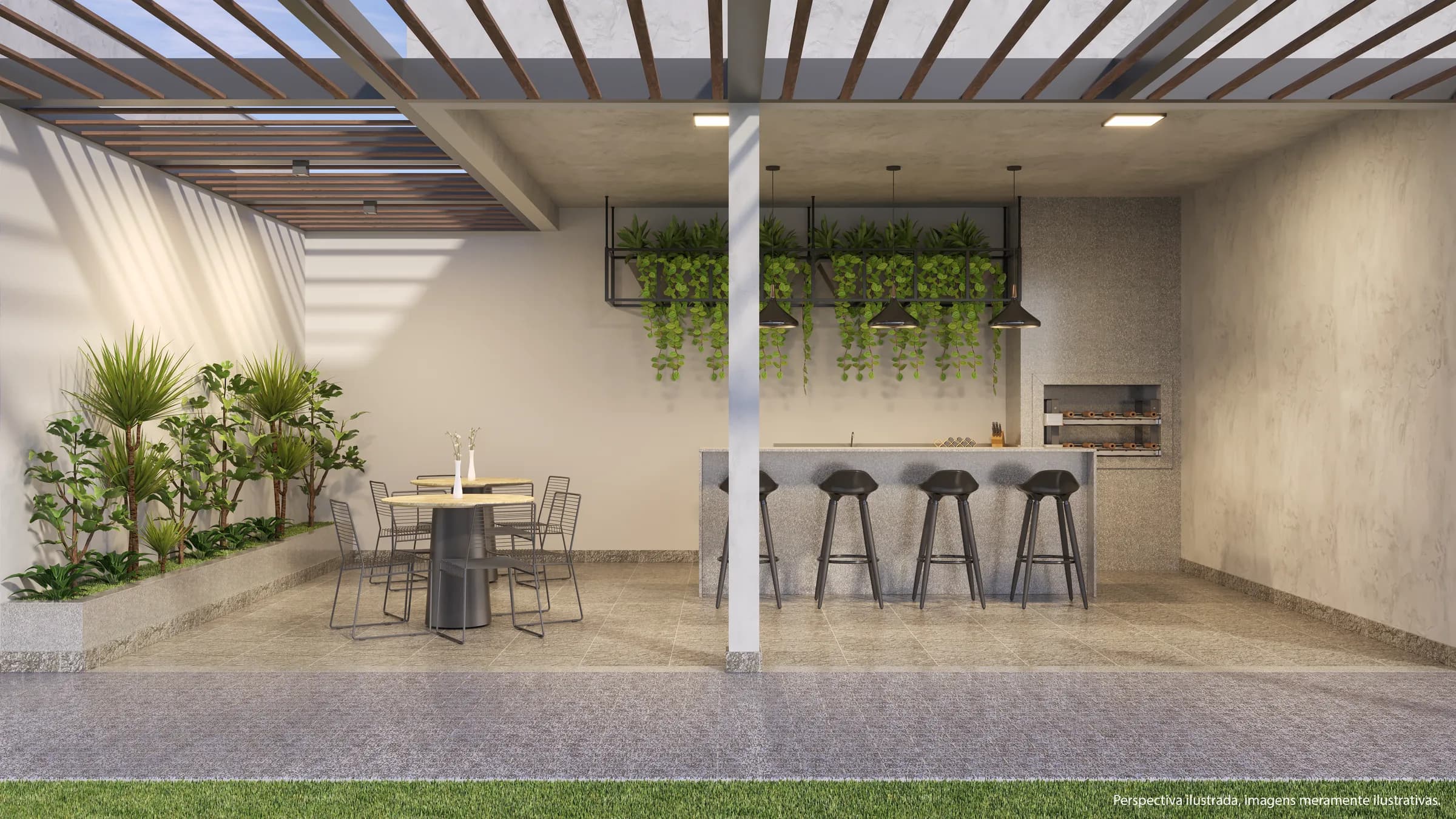 Render ilustrativo do espaço gourmet do Jardim das Acácias