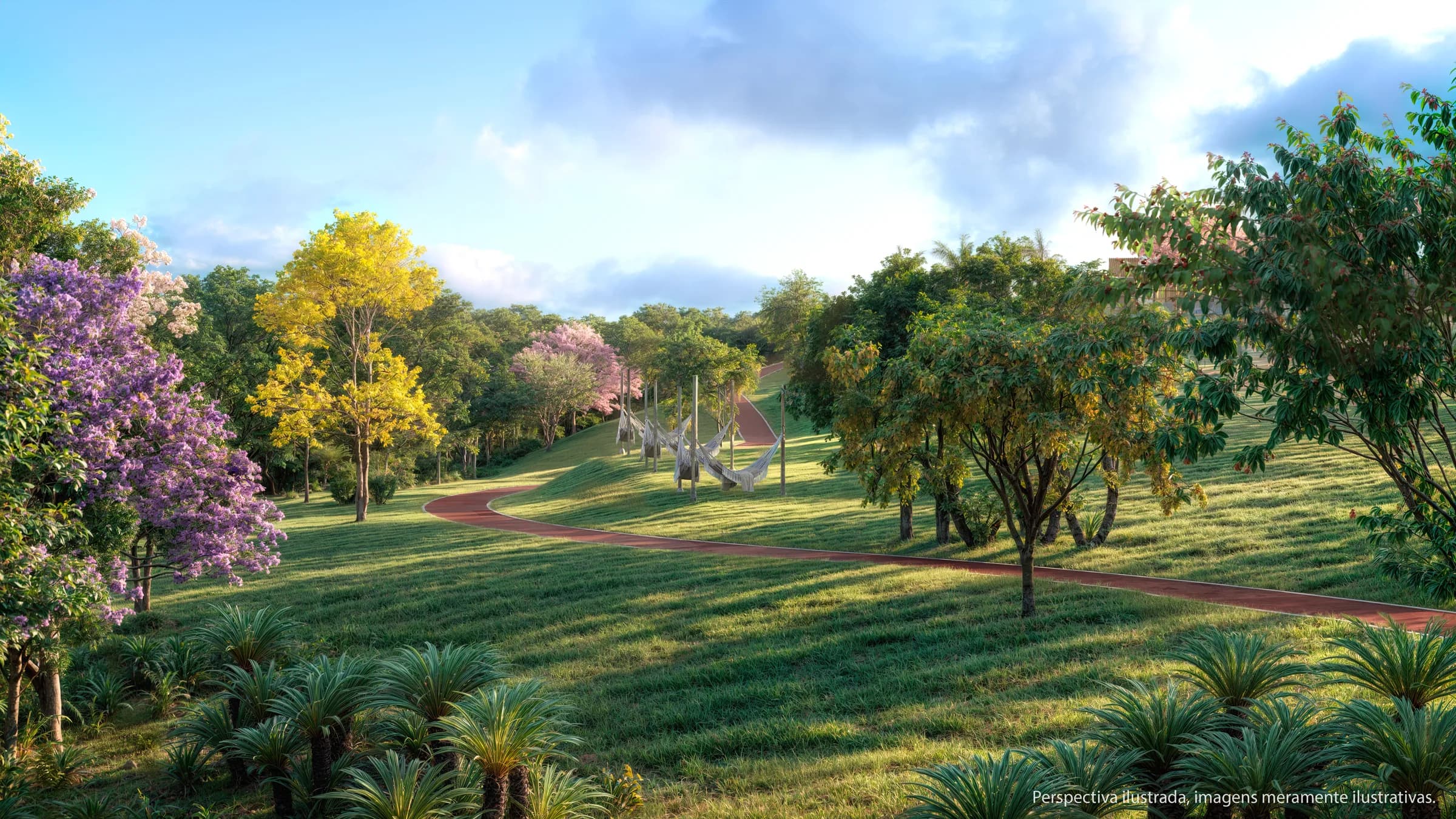 Render ilustrativo do redário e pista de caminhada do Jardim das Acácias