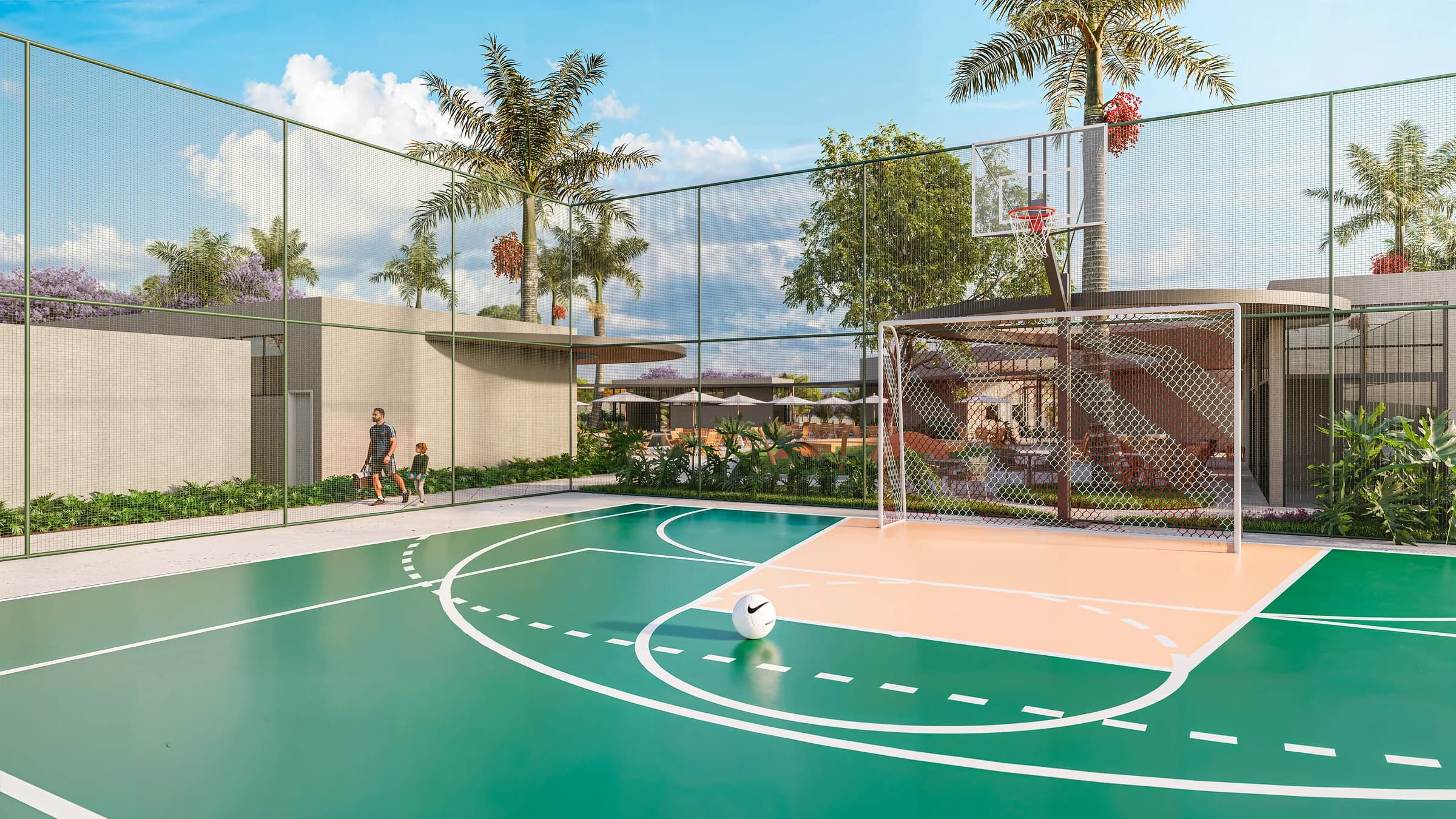 Render ilustrativo da quadra poliesportiva do Quatro Estações