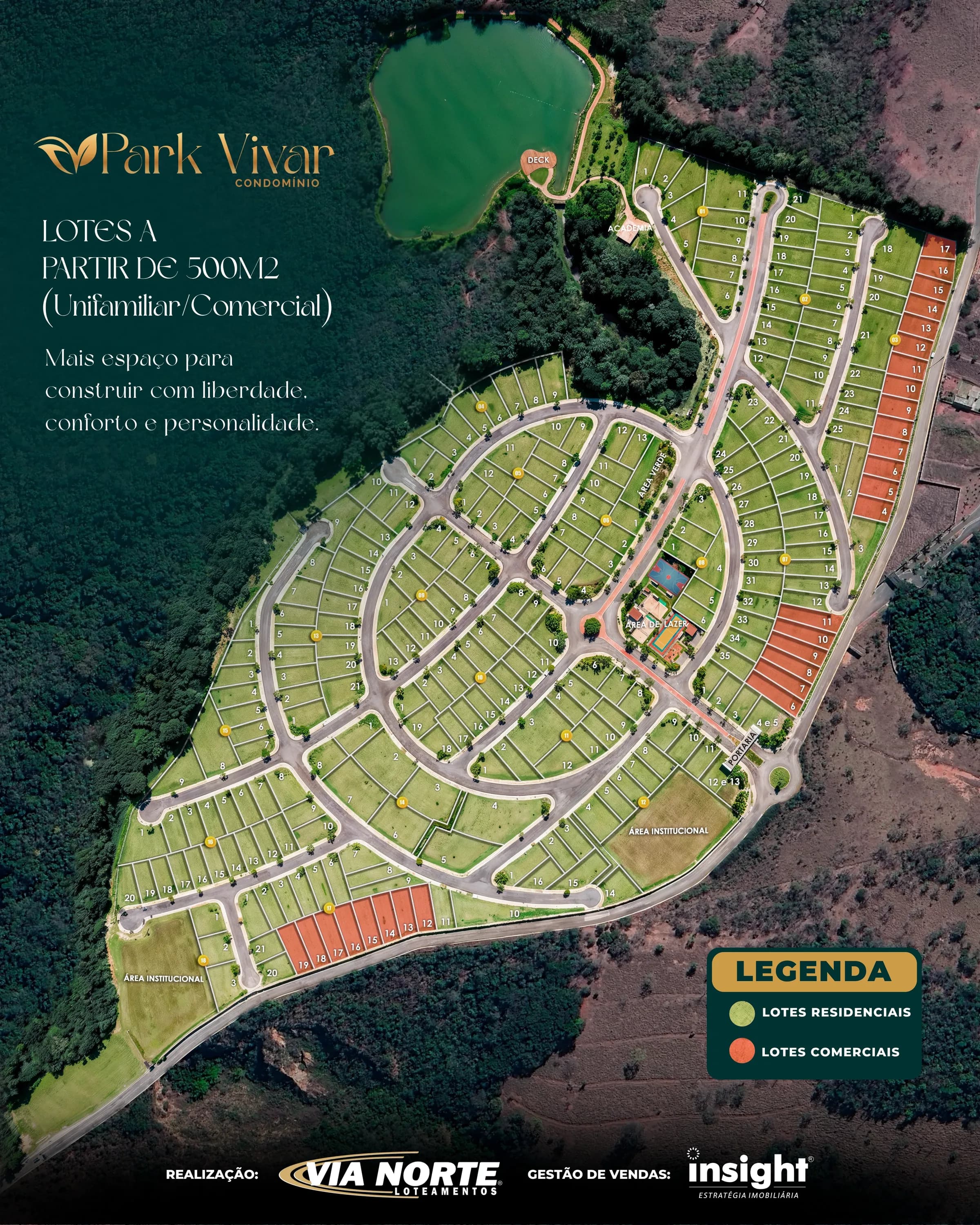 Planta de implantação do Park Vivar com lotes residenciais e comerciais