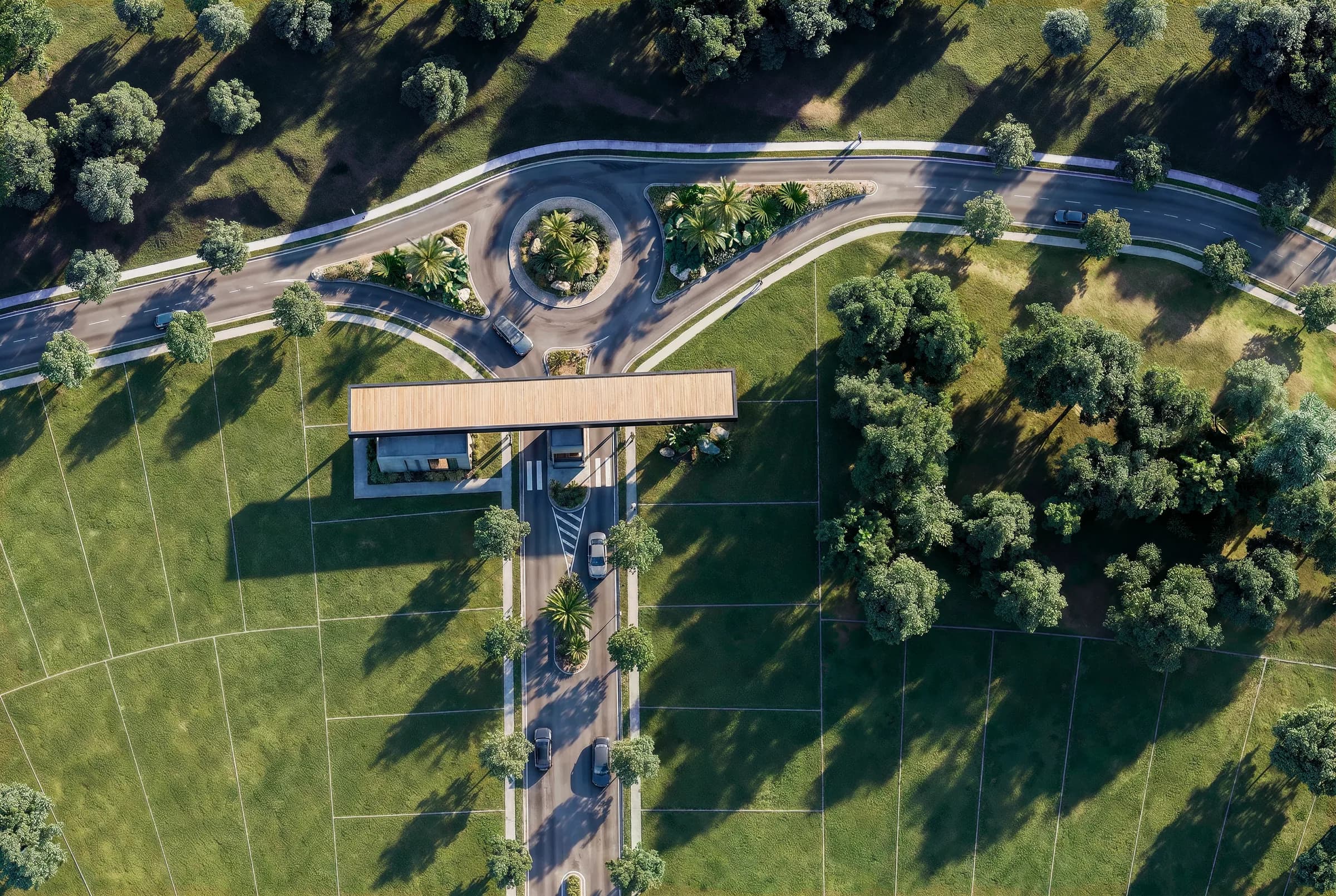 Vista aérea da rotatória e portaria do Park Vivar